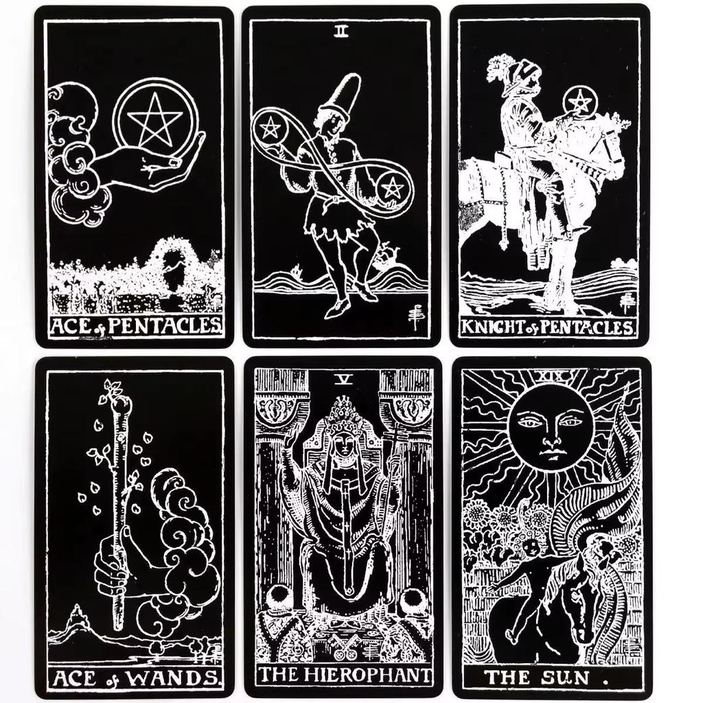 Black and White Rider Tarot Deck 78 Pcs Tarot Cards for Beginners Rider-waite Tarot System Pocket Size