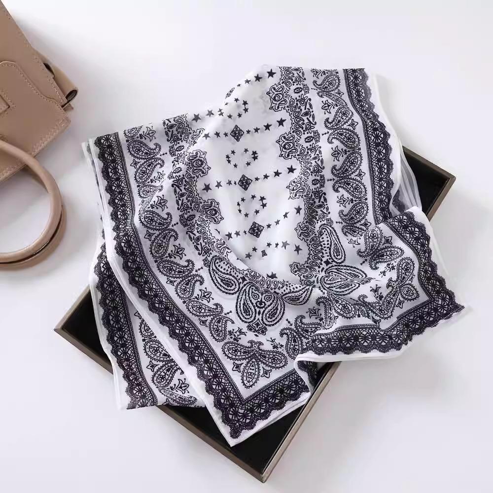 Fashion new long silk scarf women's Korean version line printing simulation silk medium length thin scarf sunscreen shawl
