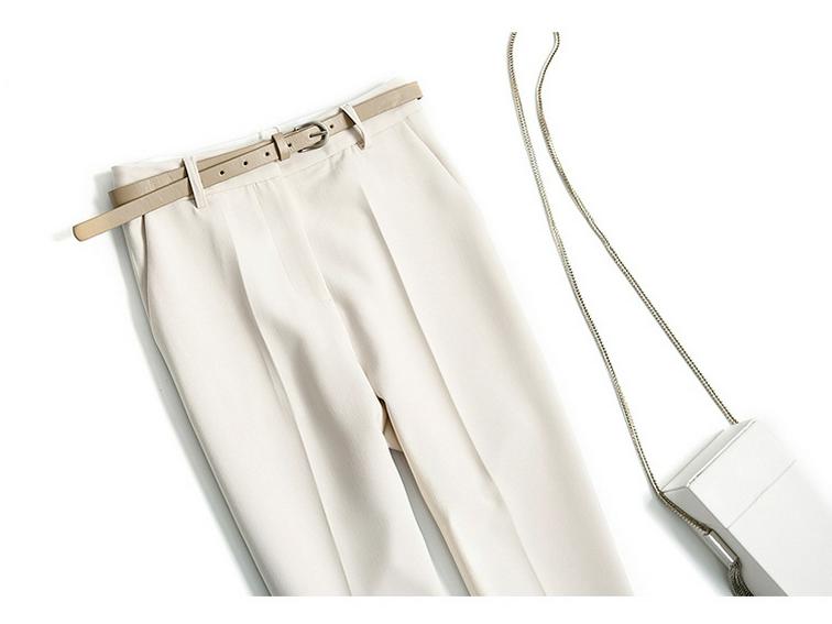 Women's Off-White High-Waist Slim Cigarette Pants - Light, Straight, Casual Spring Style