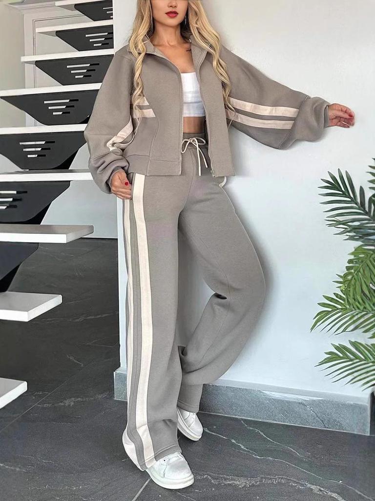 2024 Y2K Gestreiftes Reißverschluss-Top Jacke & Lässiges Sportbekleidungs-Set für Damen