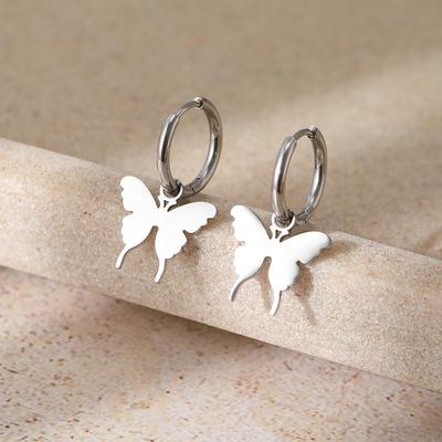 Stainless Steel Earrings Elegant Dainty Butterfly Pendants New Senior Fresh Kpop Korean Fashion Hoop Earrings For Women Zircon