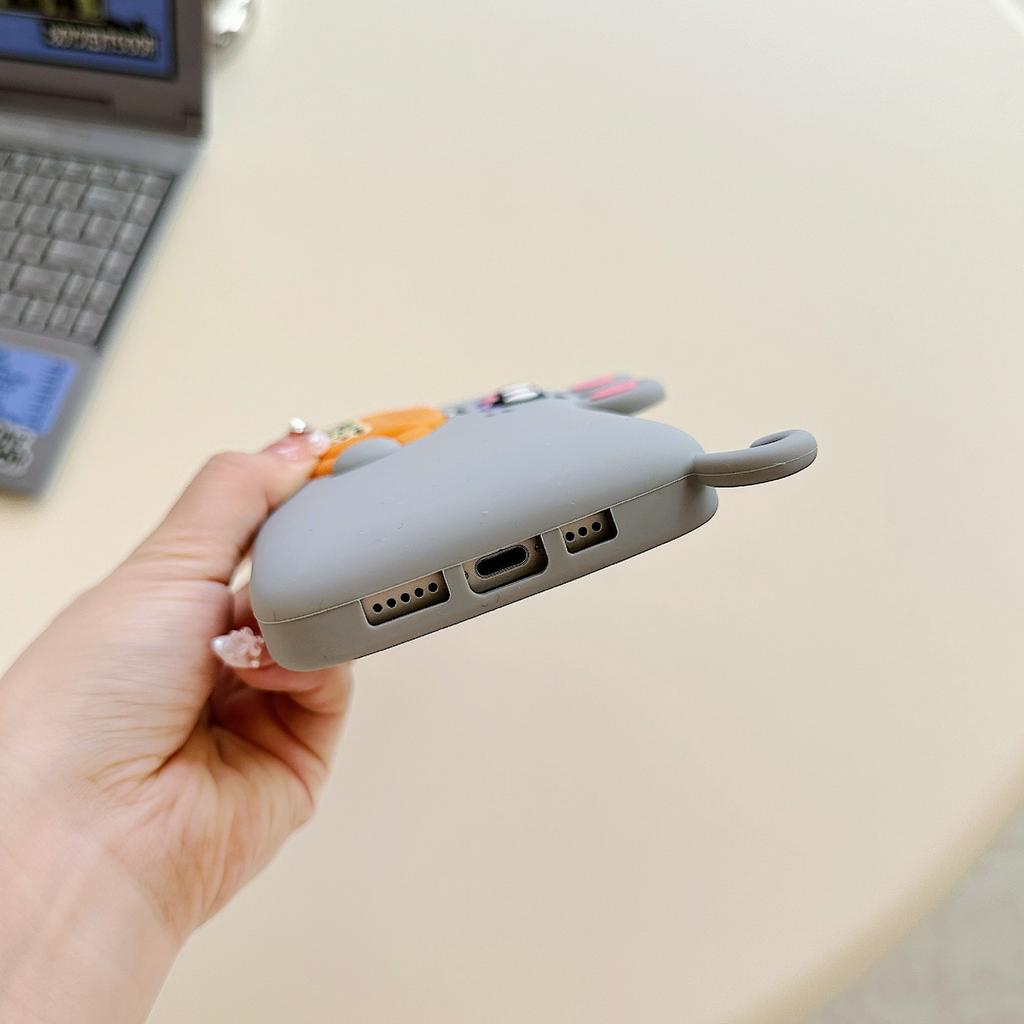 For iPhone 15 Silicone Case Cute Rat and Rat Poison Design Lens Cover Kickstand Phone Back Cover