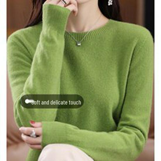 Women's 2024 Pure Wool Knit Cardigan - Round Neck, Long Sleeve, Versatile Base Layer