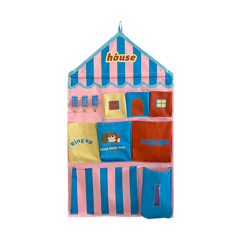 Hangende Zakken Organizer, Schattige Cartoon Huis Opbergtas, Geen Boren Wand Deur Hangende Pouch voor Huis Slaapzaal Badkamer Kleine Items poederblauwe kleur