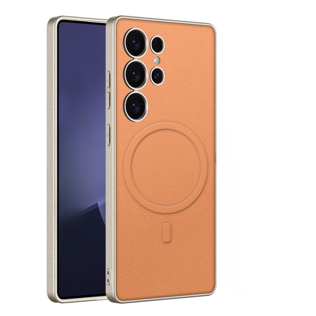 Skin Leather Hard Shell Magnetic Phone Case For Samsung Galaxy S25 S24 Plus S23 Ultra Shockproof Protective Case