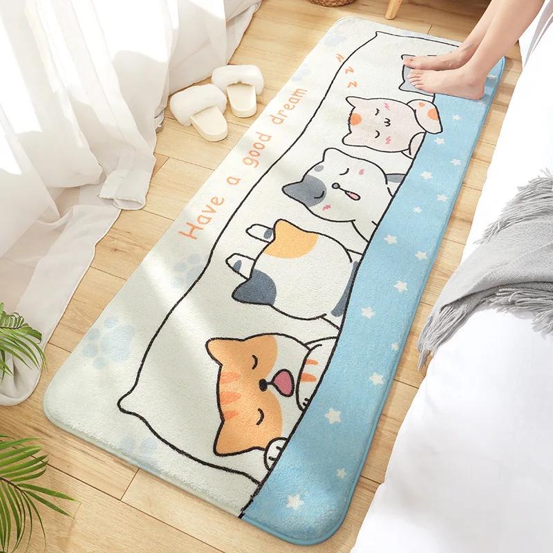 Long Floor Mat Bedside Rug Super Soft and Comfortable Lamb Velvet Foot Mat Non-Slip Absorbent Bathroom Door Mat Bedroom Carpet