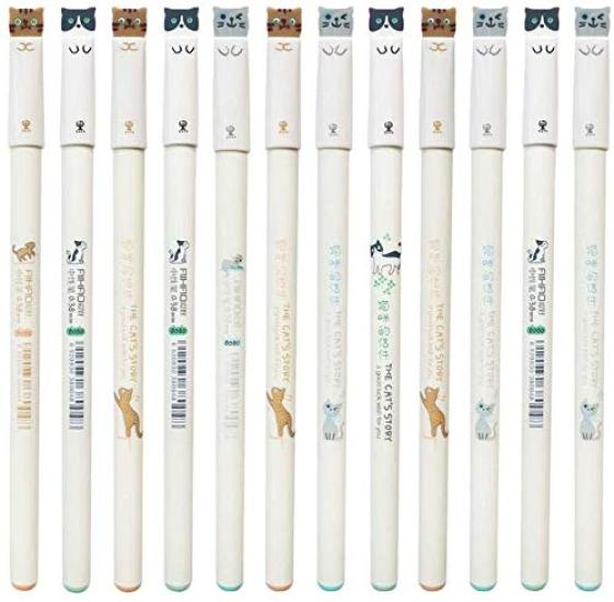 Sencoo Black Gel Ink Cute Cat Cute Student School Birthday Gifts for Boys and Girls 12-Pack Pens, Pens, 0.38mm, Gifts, Awards,