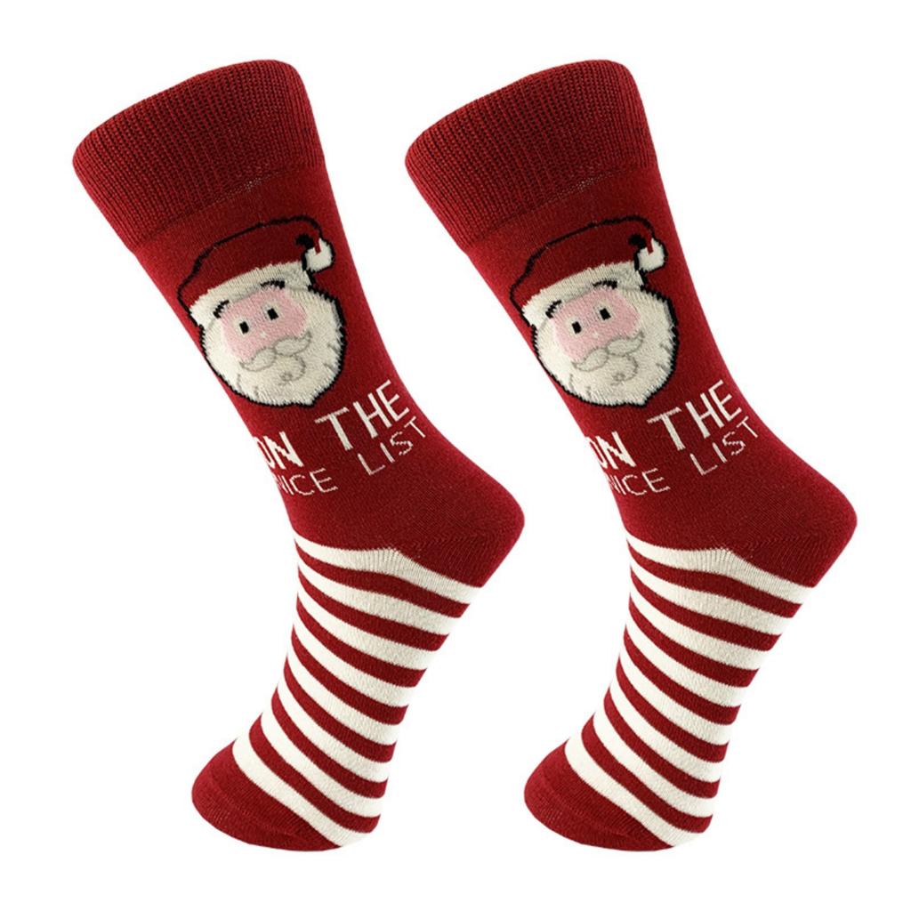 Mid-calf Cotton Socks With Christmas Elk And Snowman Patterns