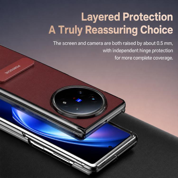 Vegan Leather Dual-Hinge 270° Rotation Metal Kickstand Phone Case For vivo X Fold3, Anti-Fingerprint Full Hinge Protection Protective Cover