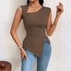 Ladies' Summer Elegant Fashion T-shirt Slant Neck Short Solid Color Top