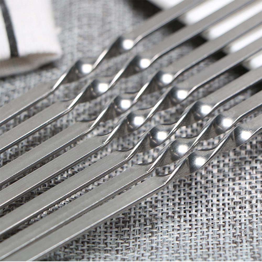 10pcs 38cm Stainless Steel Skewers Flat Meat BBQ Skewers Outdoor BBQ Barbecue Skewer Roasting Fork