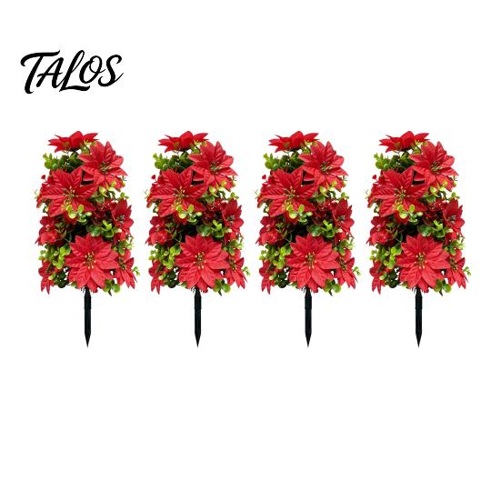 Outdoor Christmas Decorations 22" Artificial Poinsettia Flowers with Ground Spikes, Red Floral Stakes, Waterproof Winter Porch Decor PVC Simulation