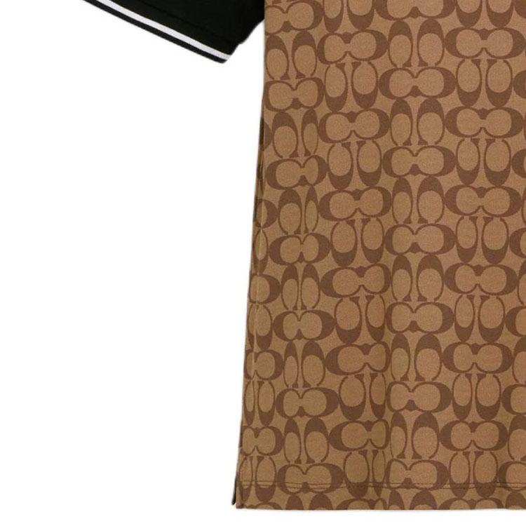 Coach Signature Polo Logo Print Short Sleeve Polo Shirt Men Tops Khaki CO816-OFZ