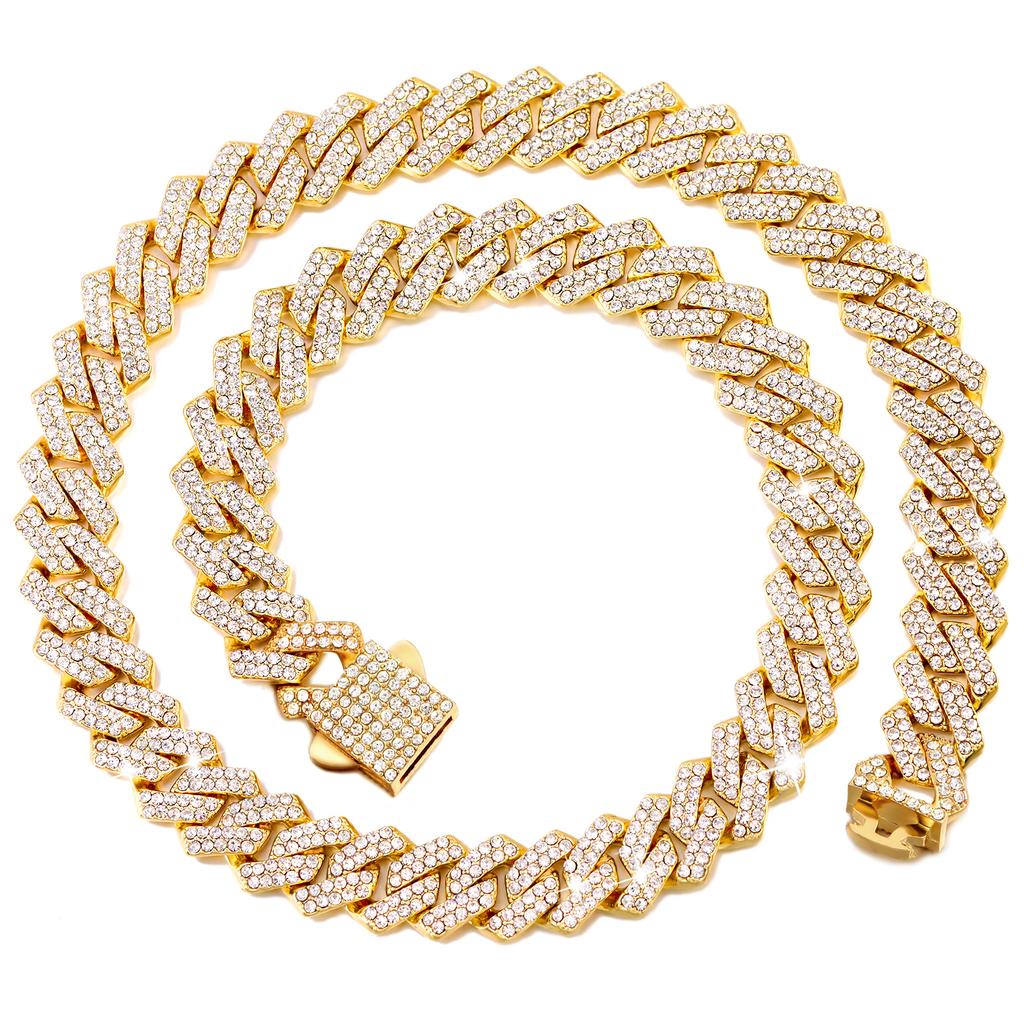 8mm Luxury Cuban Link Necklace for Men Women, Gold Silver Color Iced Out Rhinestone Chain, Hip Hop Bling Street Jewelry Gift