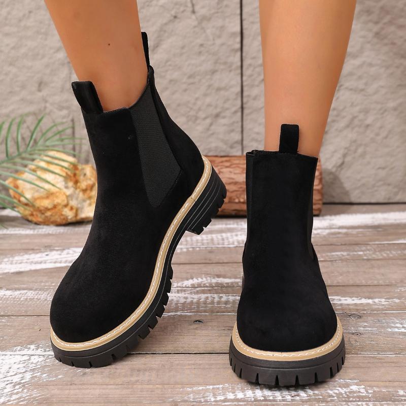 Ladies' Short Boots With Round Toe And Color-Blocked Design, Warm Lining, Suitable For Winter Outings. Warm Boots 36-42