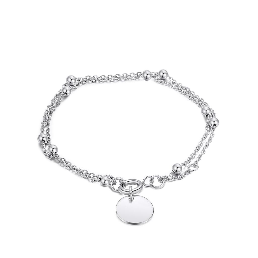 New Customize Name&Date Women Girls Link Chain Bracelet Stainless Steel Round Charm Personalized Jewelry Length 18cm