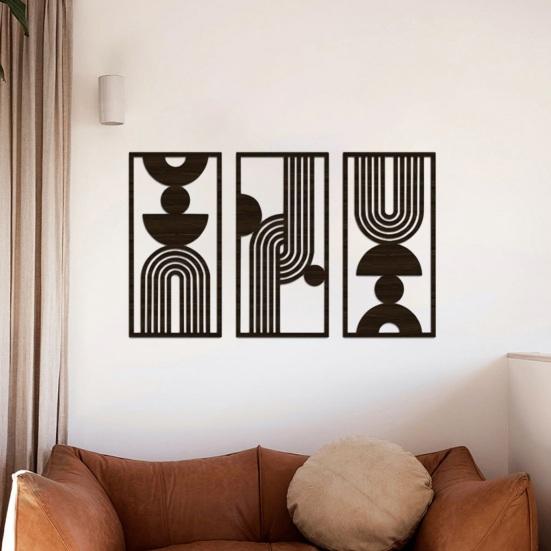 Artă de perete mare din lemn stil Boho Panou modern perforat Decor de perete boem Artă abstractă geometrică minimalistă pentru sala de mese living dormitor