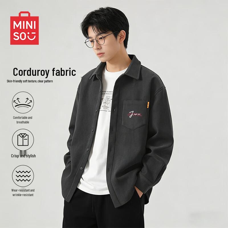 

MINISO Men s Retro Corduroy Long Sleeve Shirt 2XL