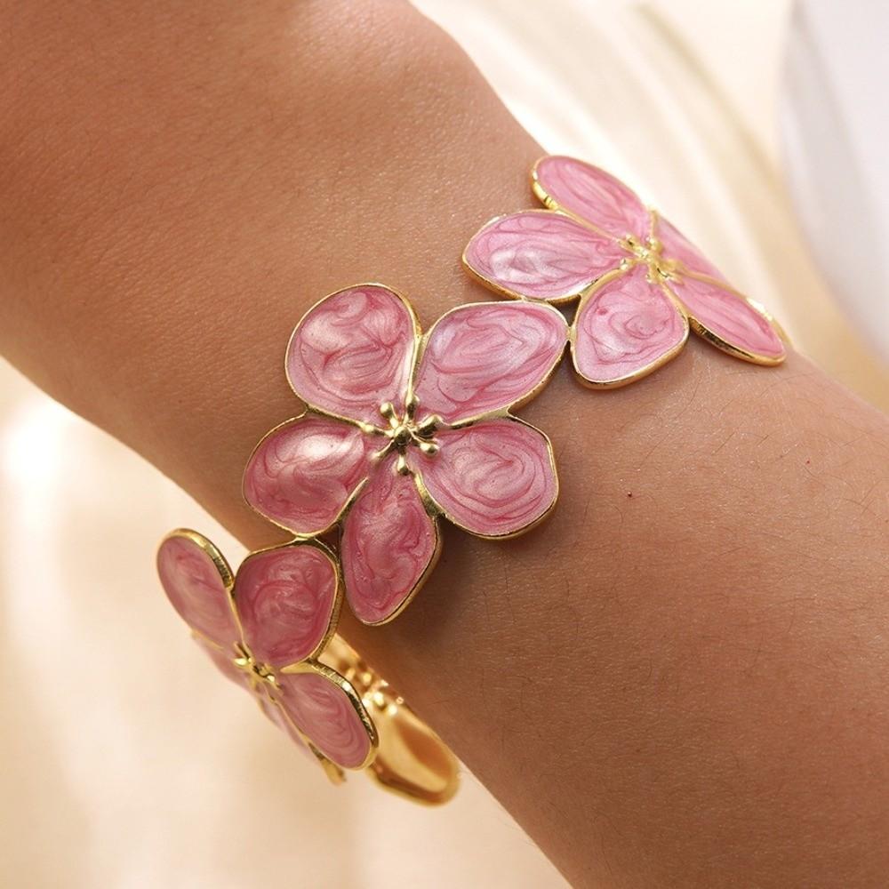 Dripped Oil Flower Cuff Bracelet Multicolor Floral Open Bangle Elegant Floral Bracelet Women