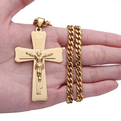 Colgante de Cruz Grande de Jesús de Acero Inoxidable para Hombres Cadena de Crucifijo Cristiano Collar Joyería Color Dorado Religioso Collar