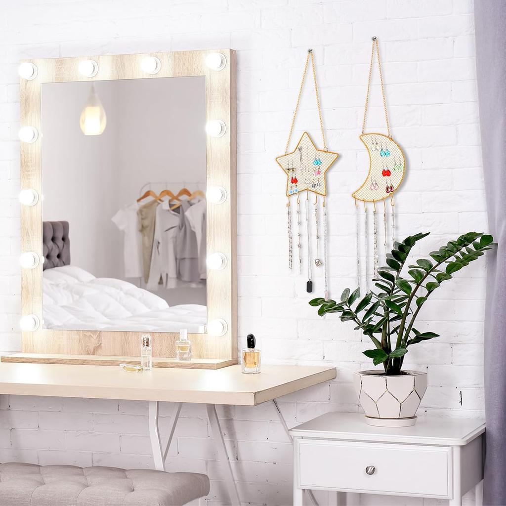 Jetec 2 Pcs Earring Wall Holder Wall Mounted Organizer Hanging Stand Decorative Diamond Grid Shape Jewelry Display Rack with Hanging Hooks for