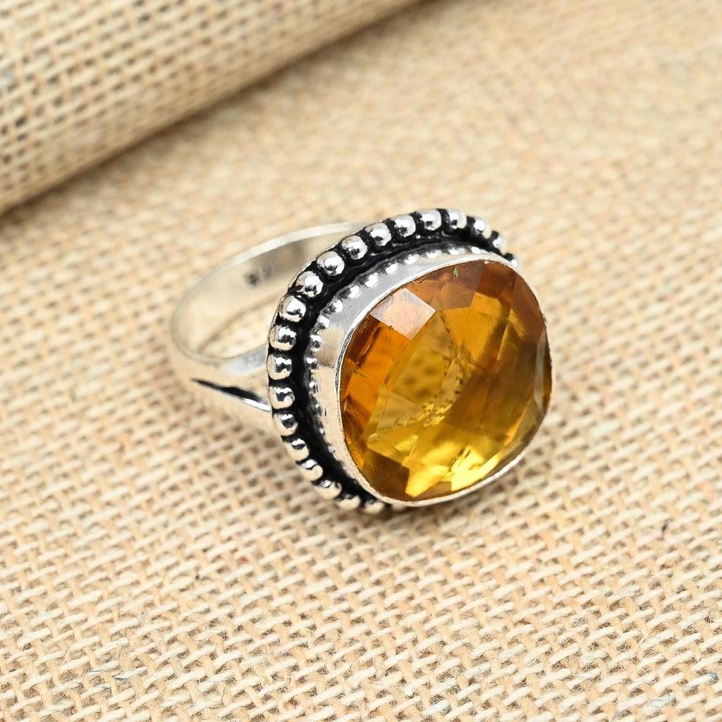 Honey Topaz Gemstone 925 Sterling Silver Handmade Christmas Gift Jewelry Ring