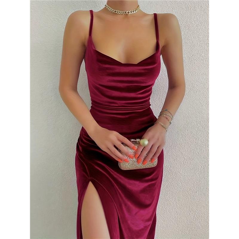 

Сексуальное облегающее платье-слинг из бархата с разрезом, женское S красный