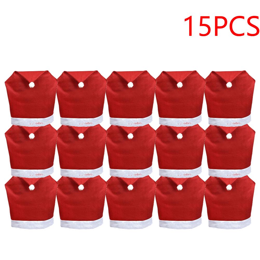 1-15 stuks Kerst Stoelhoezen Decor Kerstman Rode Hoed Stoelkap Keuken Eetkamerstoel Slipcovers Sets Voor Kerstvakantie