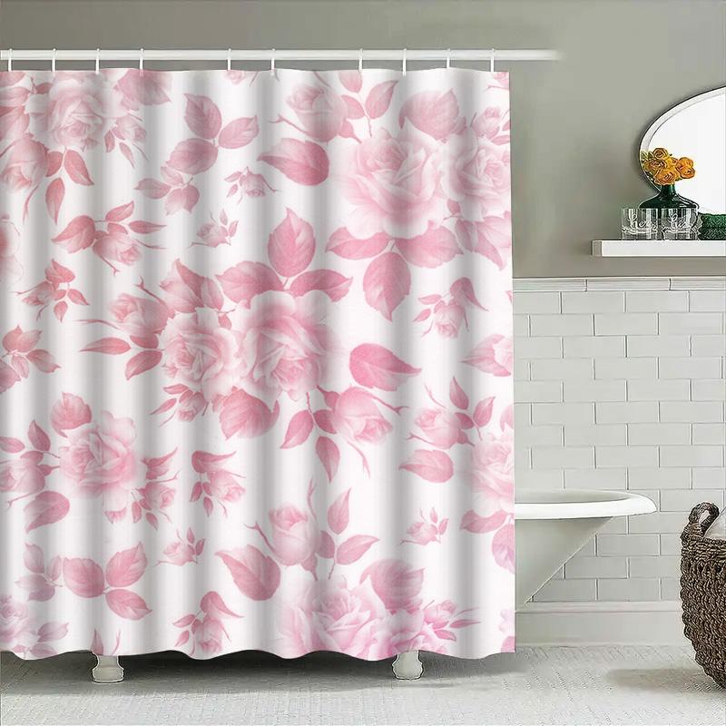 Pink Floral Shower Curtain Soft Waterproof Fabric for Bathroom Decor in Various Sizes Available