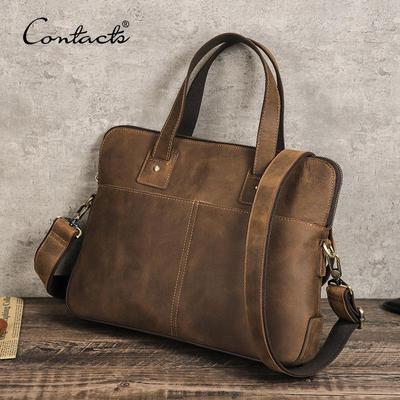 CONTACT'S Genuine Leather Laptop Bags for Men Business Messenger Shoulder Bags for 13.3/15.4/16 Inch Laptop Male Computer Tote Bags