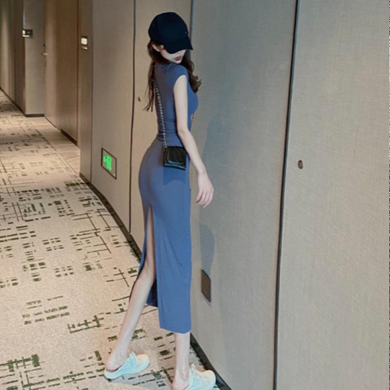 Hong Kong Style Slim-Fit Hip-Hugging Elegant Summer Dress - Short-Sleeved, Waist-Cinching, Sexy and Flattering for Women