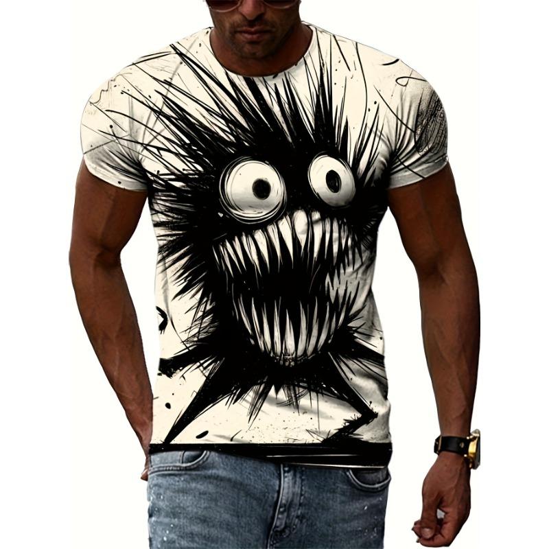 Summer Round Neck Creepy Cartoon Pattern 3D Print Top Fashionable Casual Short Sleeved Men's T-shirts