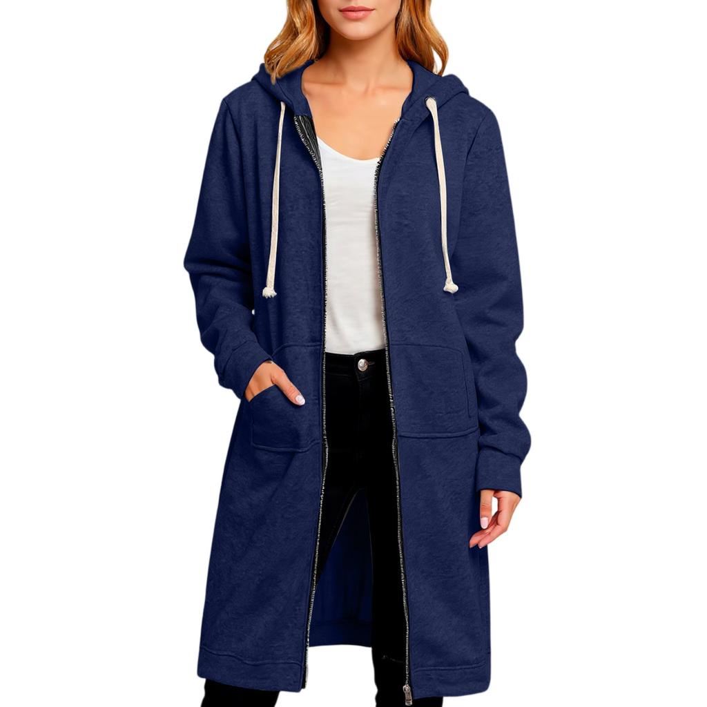 Women's Loose Zipper Cardigan Sweatshirt Long Jacket