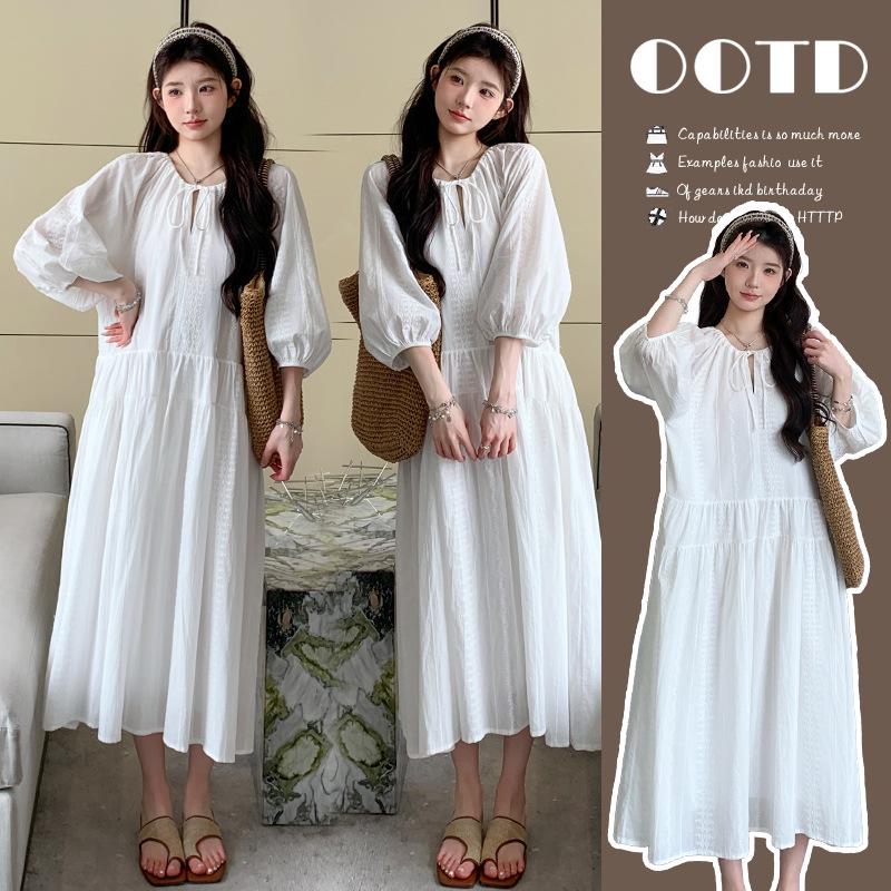 Spring 2026 Maternity Dress: French Embroidery, Loose Fit, Korean Style, Age-Reducing, Belly Covering Long Dress 2XL