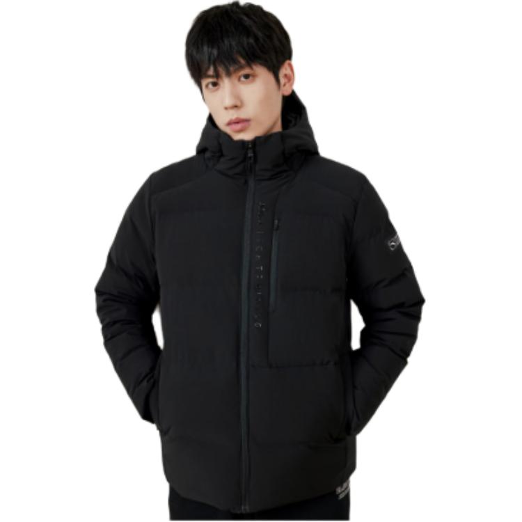 Anta Solid Color Letter Print Zip-Up Hooded Duck Down Jacket Men Outerwear Brown 152247903-2