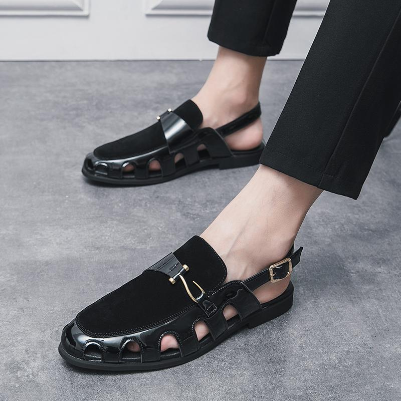 New Men's Summer Outdoors Beach Vacation Sandals Soft Leather Anti Slip Hollow Out Casual Sandals Comfortable Men's Shoes