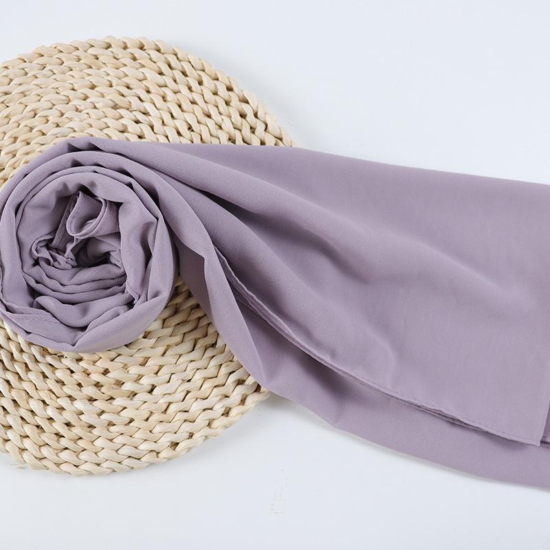 Damen einfarbiger Perlen-Chiffon-Bubbleschal, langer Seiden-Kopfschal, 70x180cm, nahöstlicher Stil