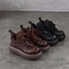 Johnature Retro Lace Up Platform Short Boots Genuine Leather Thick Soled Round Toe Women's Boots
