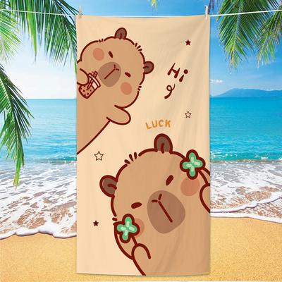 Cartoon Capybara Pattern Beach Towel Ultra Soft Microfiber Sand Resistant Towel for Kids Adults Bath Gym