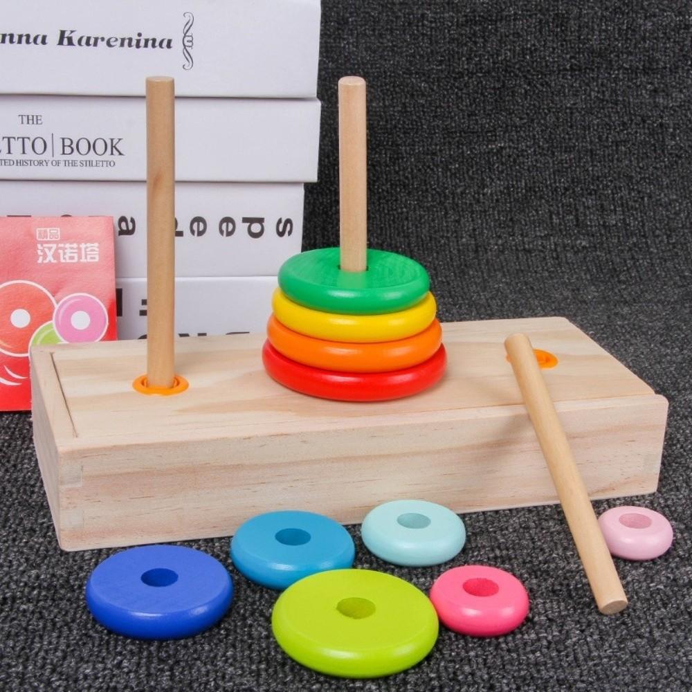 Classic Wooden Puzzle Stack Tower 10 Rings Mathematical Toy Educational Toys  Early Education