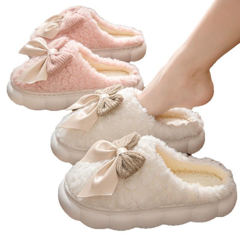 Cotton Slippers Women's Winter Home Non-slip Thick Bottom Cute Bow Bag Head Snow Plush Slippers