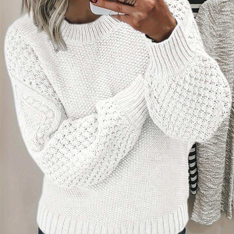 Women S Round Neck Long Sleeve Pullover Knit Sweater Solid Color S