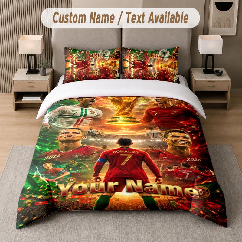 Custom Bedding Set Cristiano Ronaldo Pattern, Print Name Text 1 Duvet Cover Plus 2 Pillowcases Home Textile
