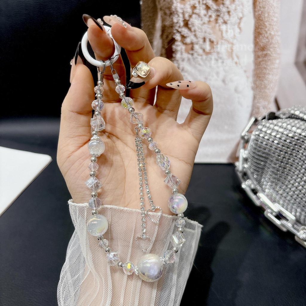 Luxury Crystal Four-Leaf Clover Phone Lanyard: Handmade Beaded Wrist Chain and Case Holder