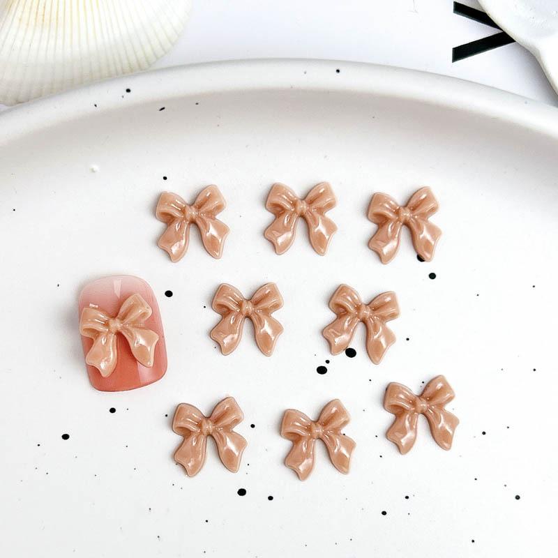 Hot Selling Glossy Ribbon Bow Nail Art Accessories Resin Nail Bowknot Nail DIY Handmade Accessories коричневый