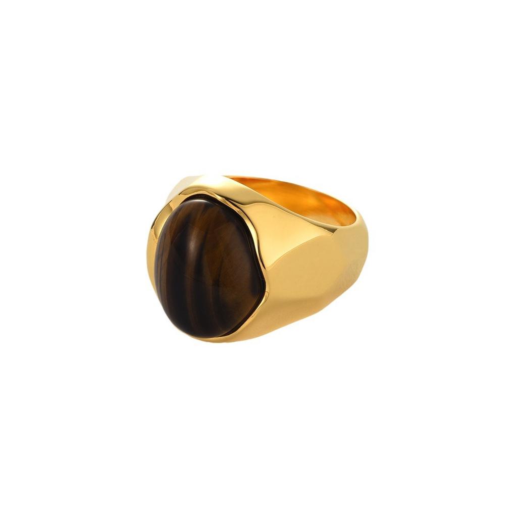 Maillard Style Medieval Store Jewelry Natural Tiger Eye Gem Ring Women'S Retro Niche Design Gold Ring