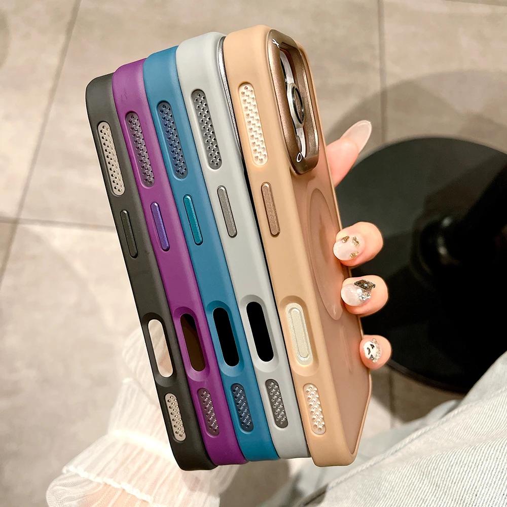 Desert Gold etui na telefon z odprowadzaniem ciepła i ładowaniem MagSafe dla iPhone 16 15 14 13 12 11 Pro Max metalowa ramka magnetyczna twarda okładka