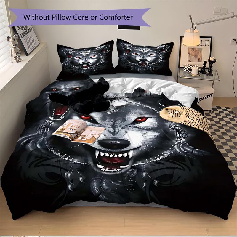 

3pcs Anime Wolf Headphones Case Cover - Includes One Quilt Cover and Two Pillowcases (No Core) - Home Decor Gift for Anime Lovers - Polyester Fabric - 135x200cm