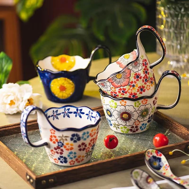 400ml Vintage Keramische Mok met Handvat en Lepel - Duurzaam Drinkgerei Thee Chocolade, Stevig Handvat Design Cadeaus