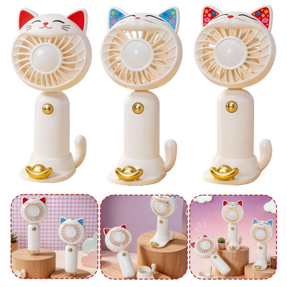 Mini Cute Cat Shaped Fan With Base Portable Handheld Fan USB Rechargeable Desk Cooling Fan For Home Travel Gift Summer Cooling
